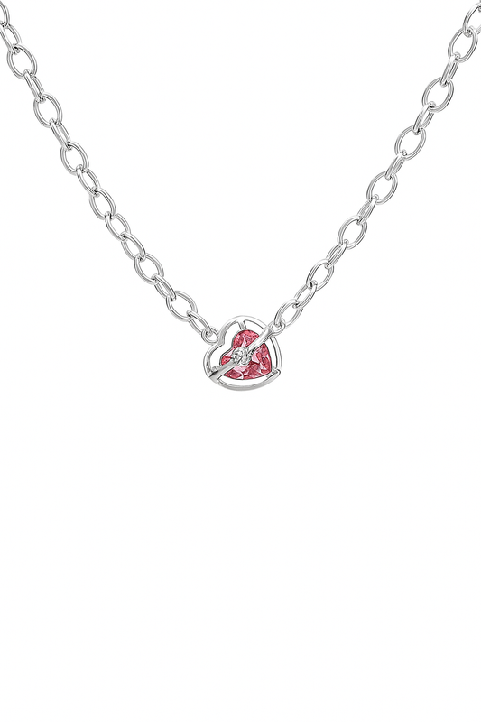 Handmade Silver Heart Charm Bracelet with Pink Crystal