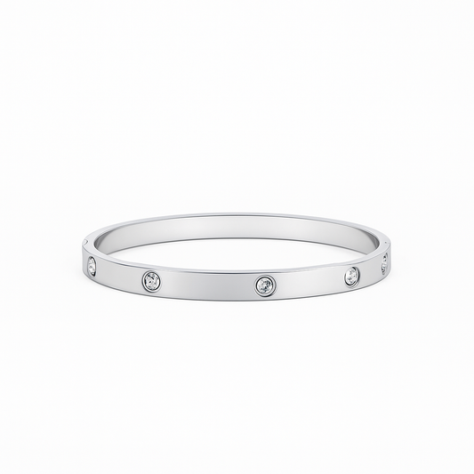 Silver Zircon Crystal Bangle Bracelet