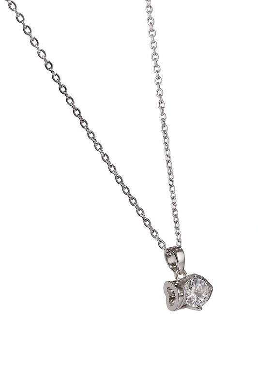 Heart-Framed Zircon Solitaire Pendant Necklace