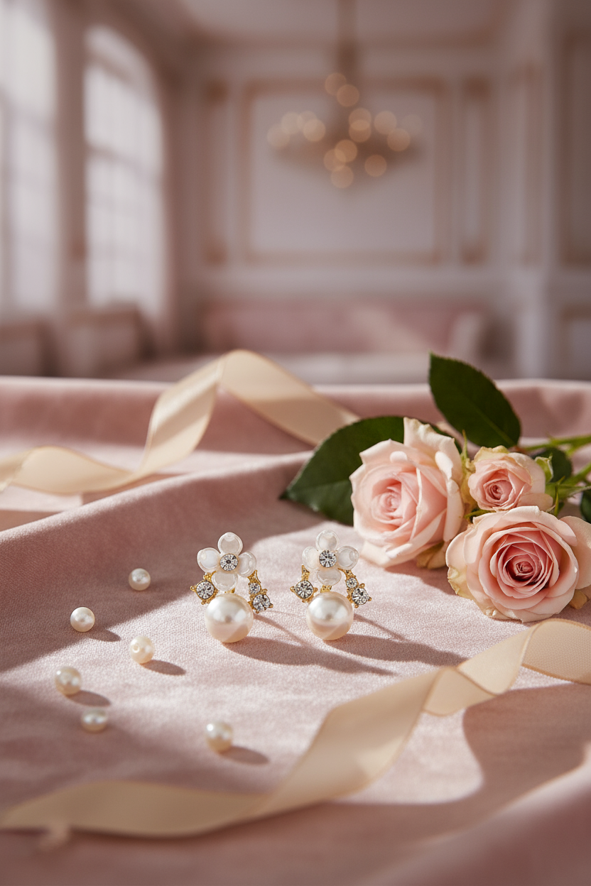 Elegant lifestyle scene with pearl earrings