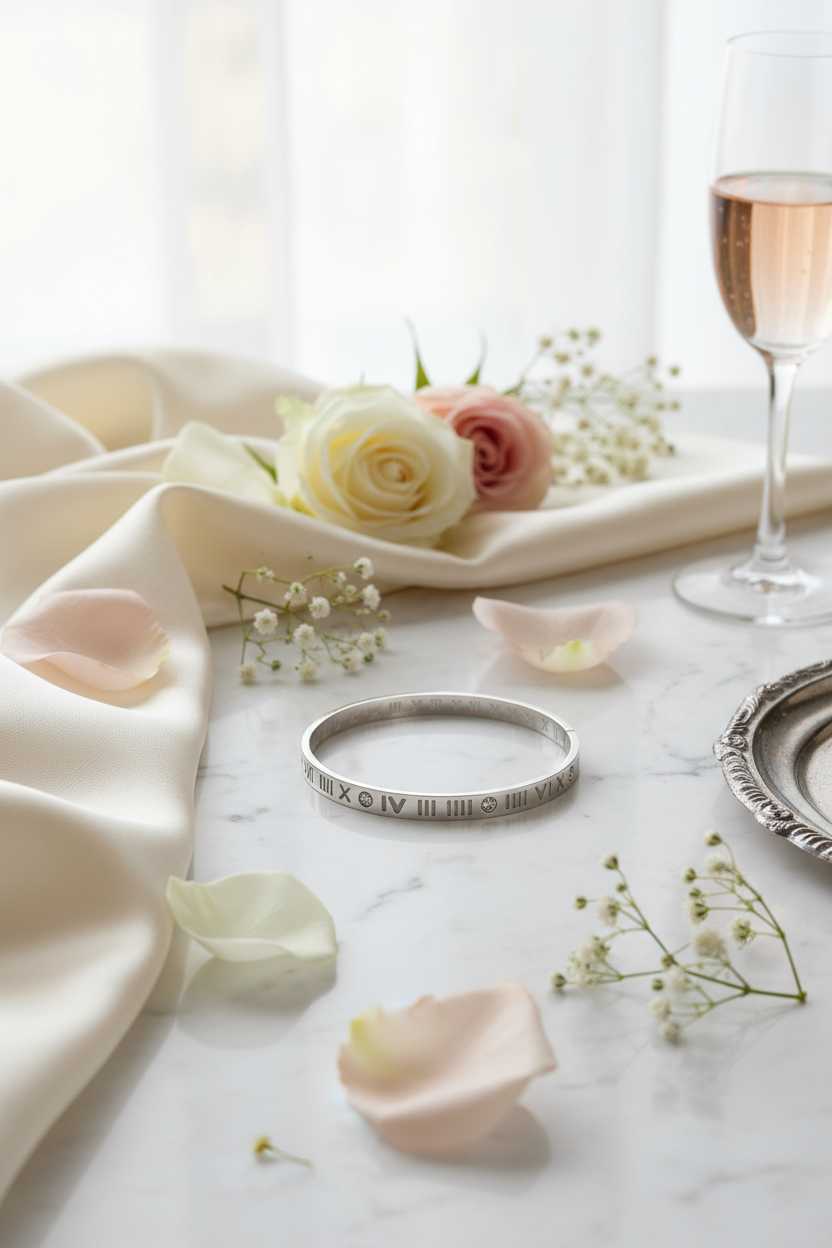 Silver Roman Numeral Crystal Bracelet