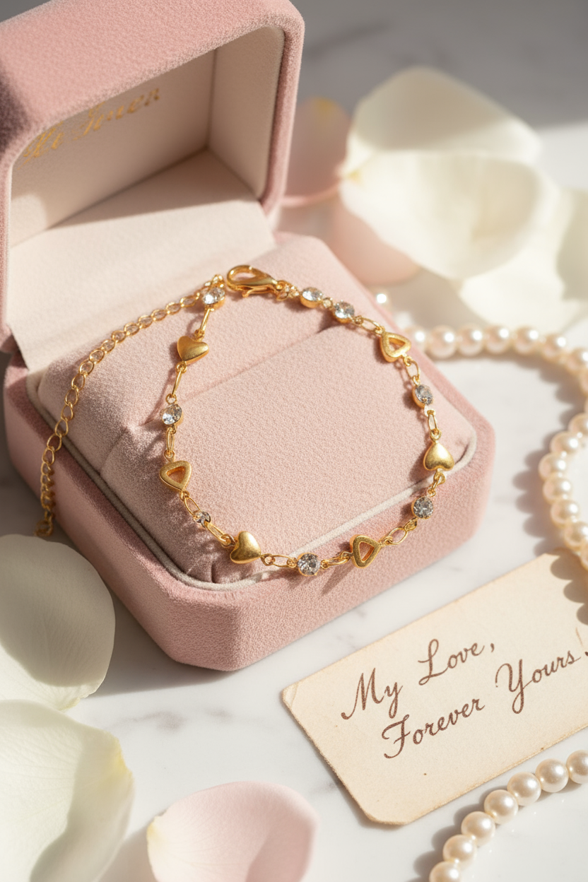 Gold heart bracelet lifestyle scene