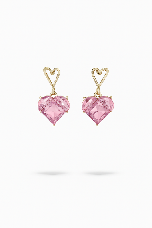 Pink Heart Crystal Earrings