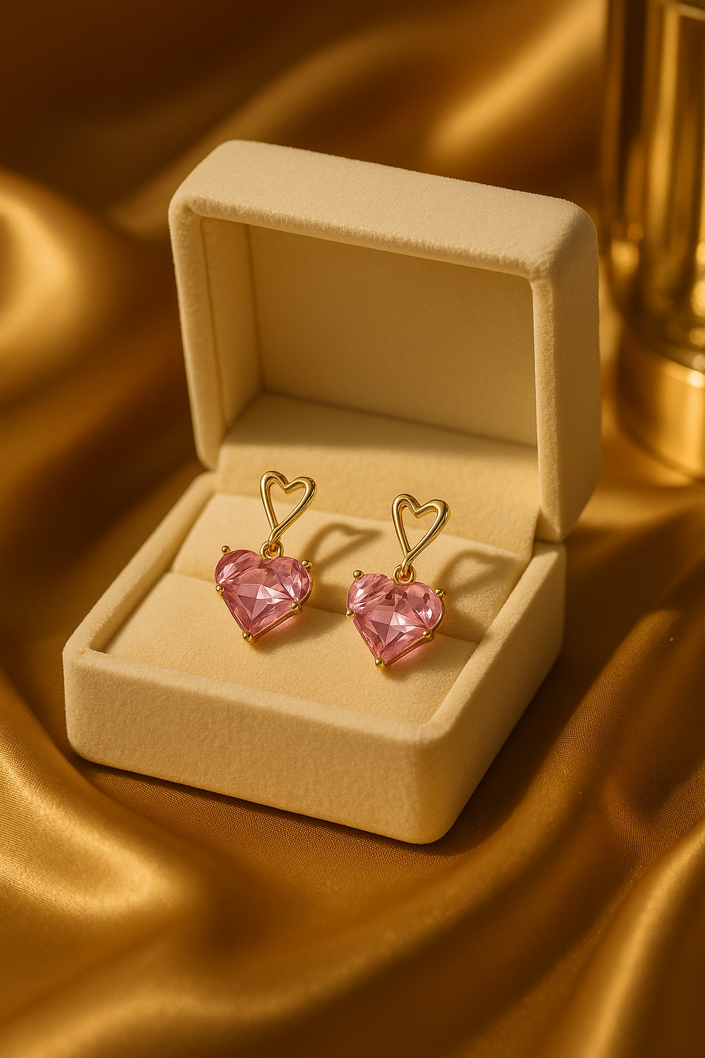 Pink Heart Crystal Earrings