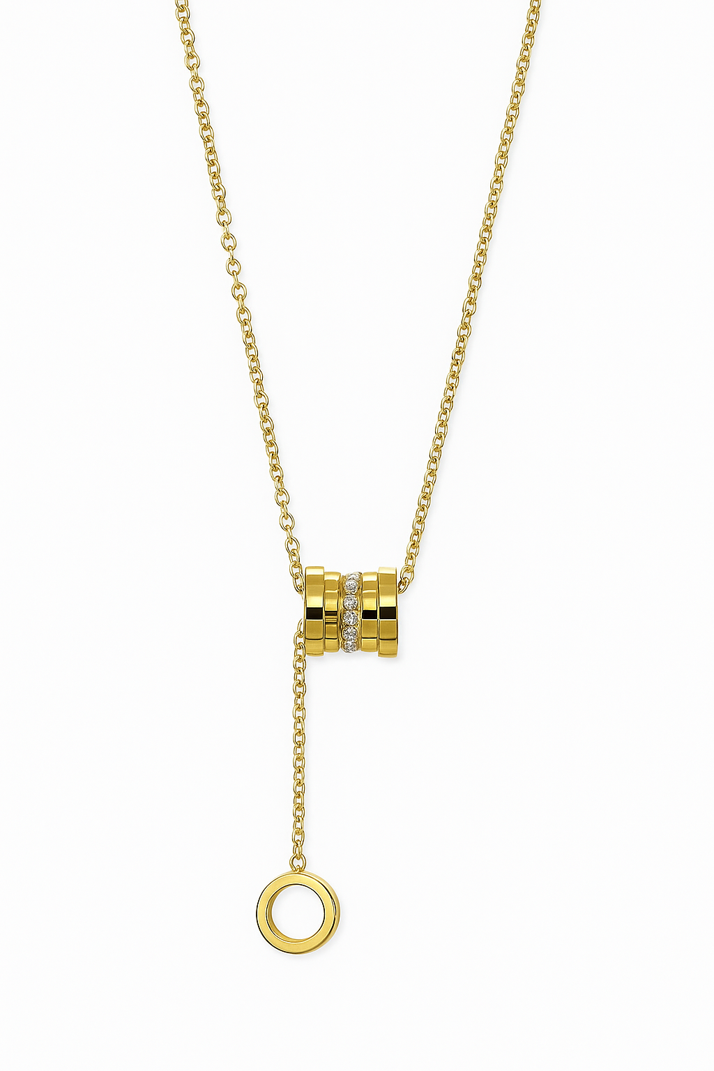 Gold Lariat Barrel Pendant