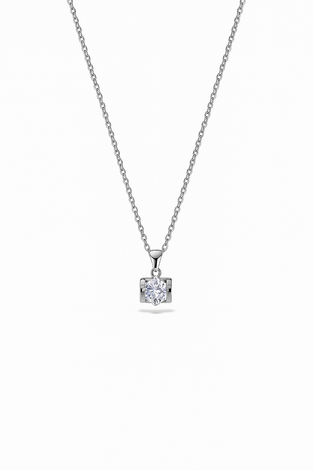 Heart-Framed Zircon Solitaire Pendant Necklace