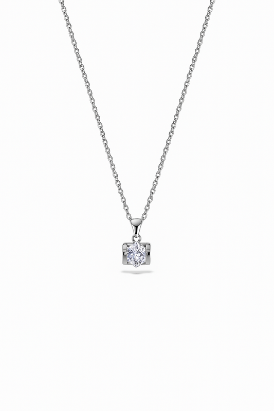 Heart-Framed Zircon Solitaire Pendant Necklace