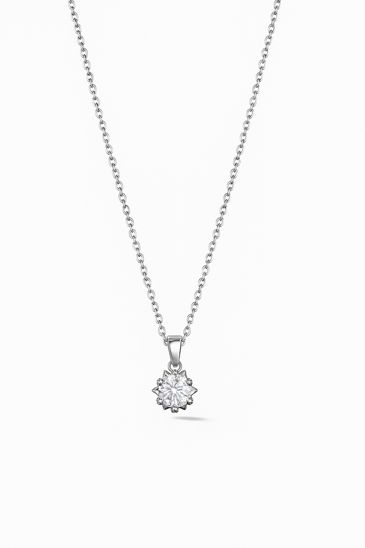 Delicate Zircon Crystal Flower Pendant Necklace