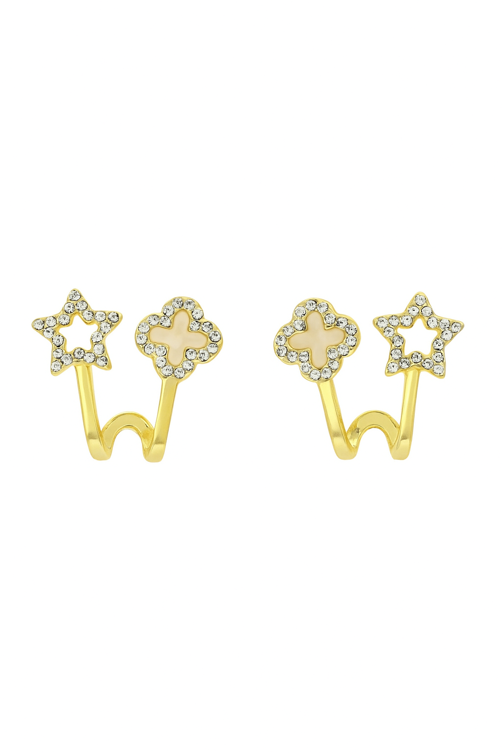 Gold Crystal Star & Clover Earrings