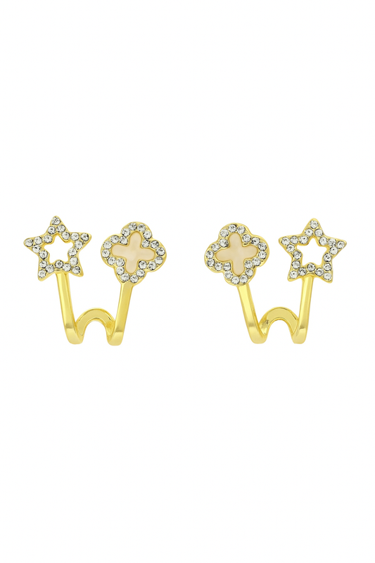 Gold Crystal Star & Clover Earrings
