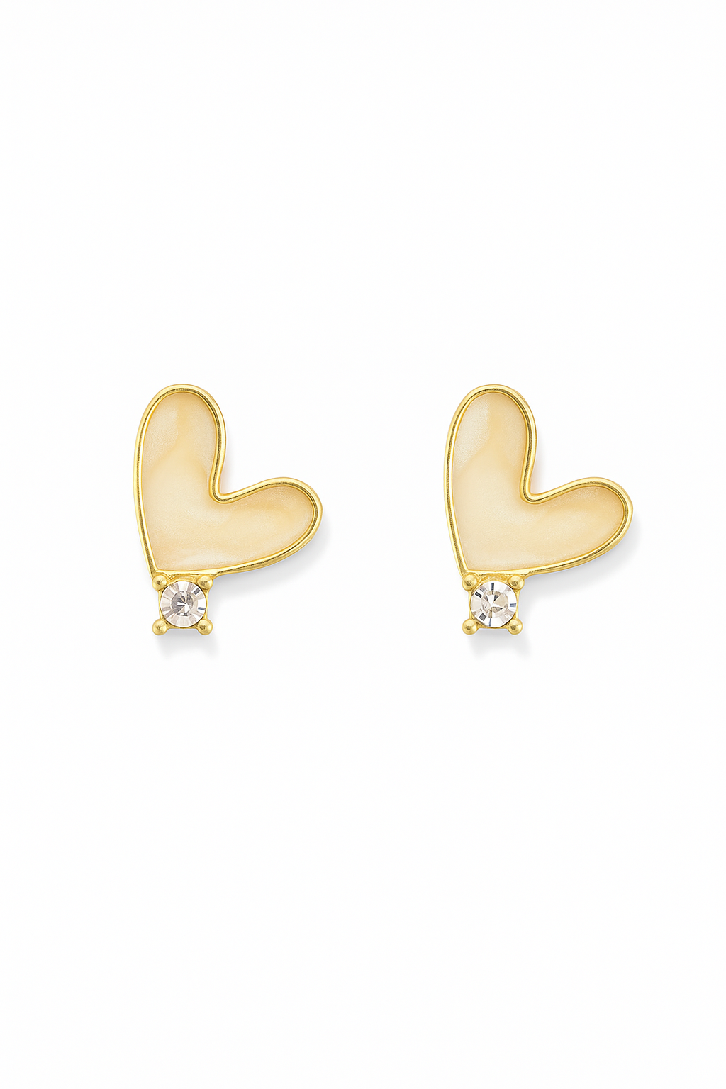 Gold Heart Stud Earrings with Crystal Accent