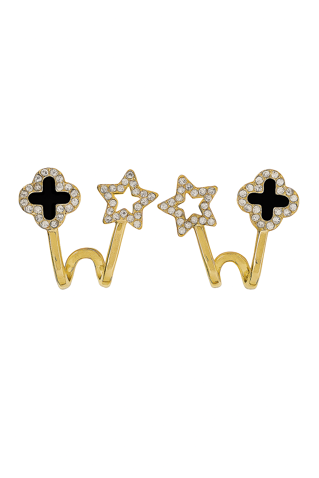 Gold Clover & Star Crystal Earrings