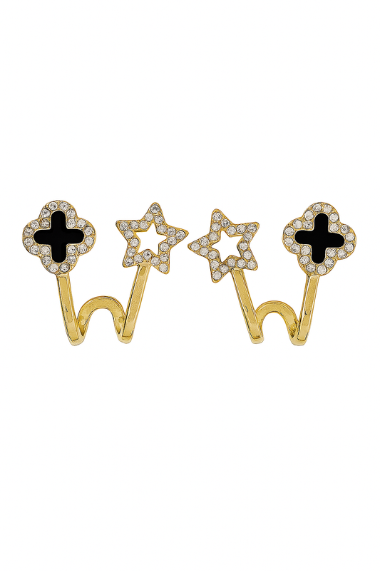 Gold Clover & Star Crystal Earrings