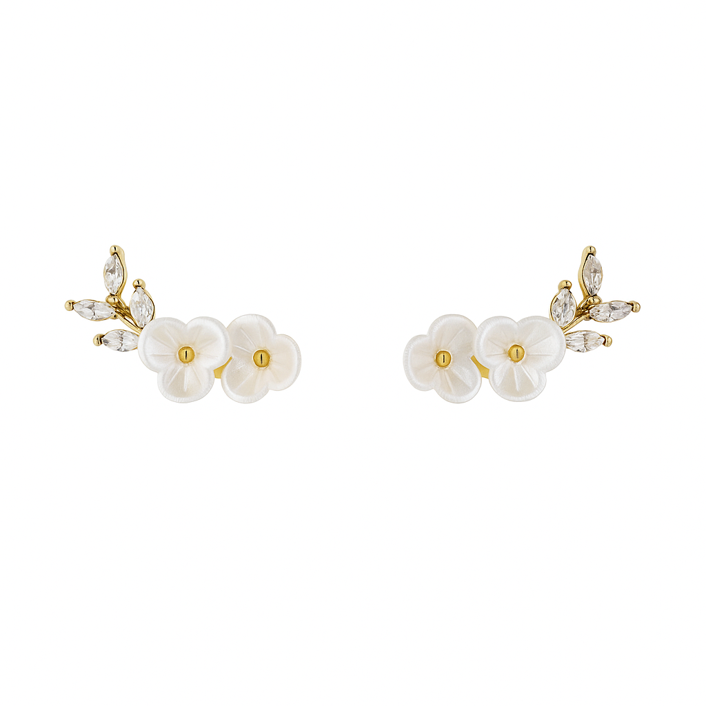 White Floral Crystal Earrings