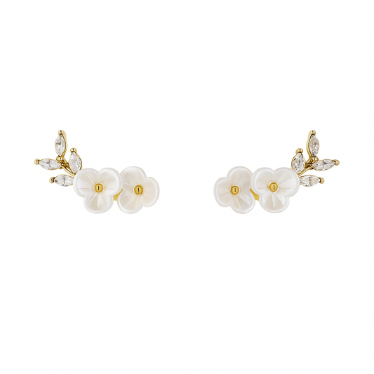 White Floral Crystal Earrings