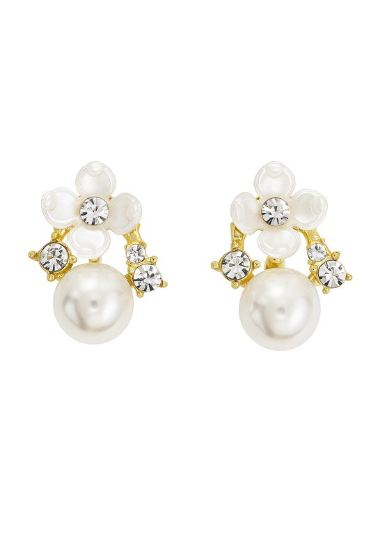 Pearl & Crystal Flower Earrings