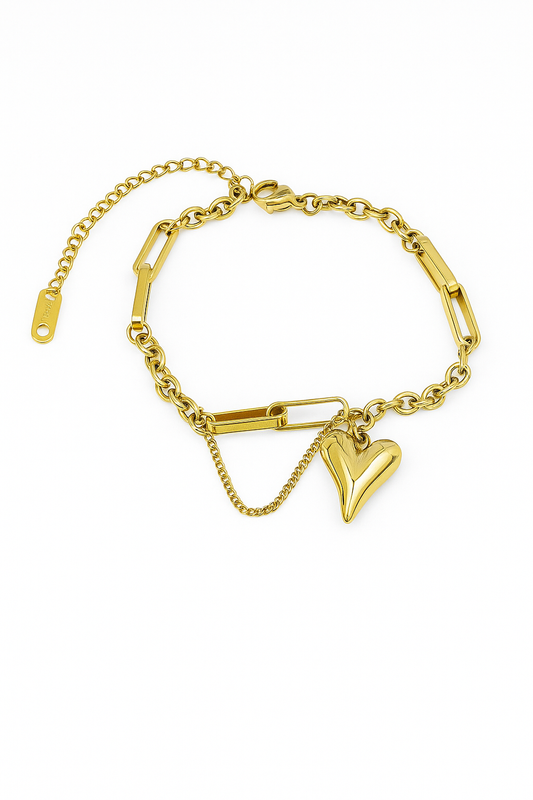 Gold Chain Bracelet with Heart Charm