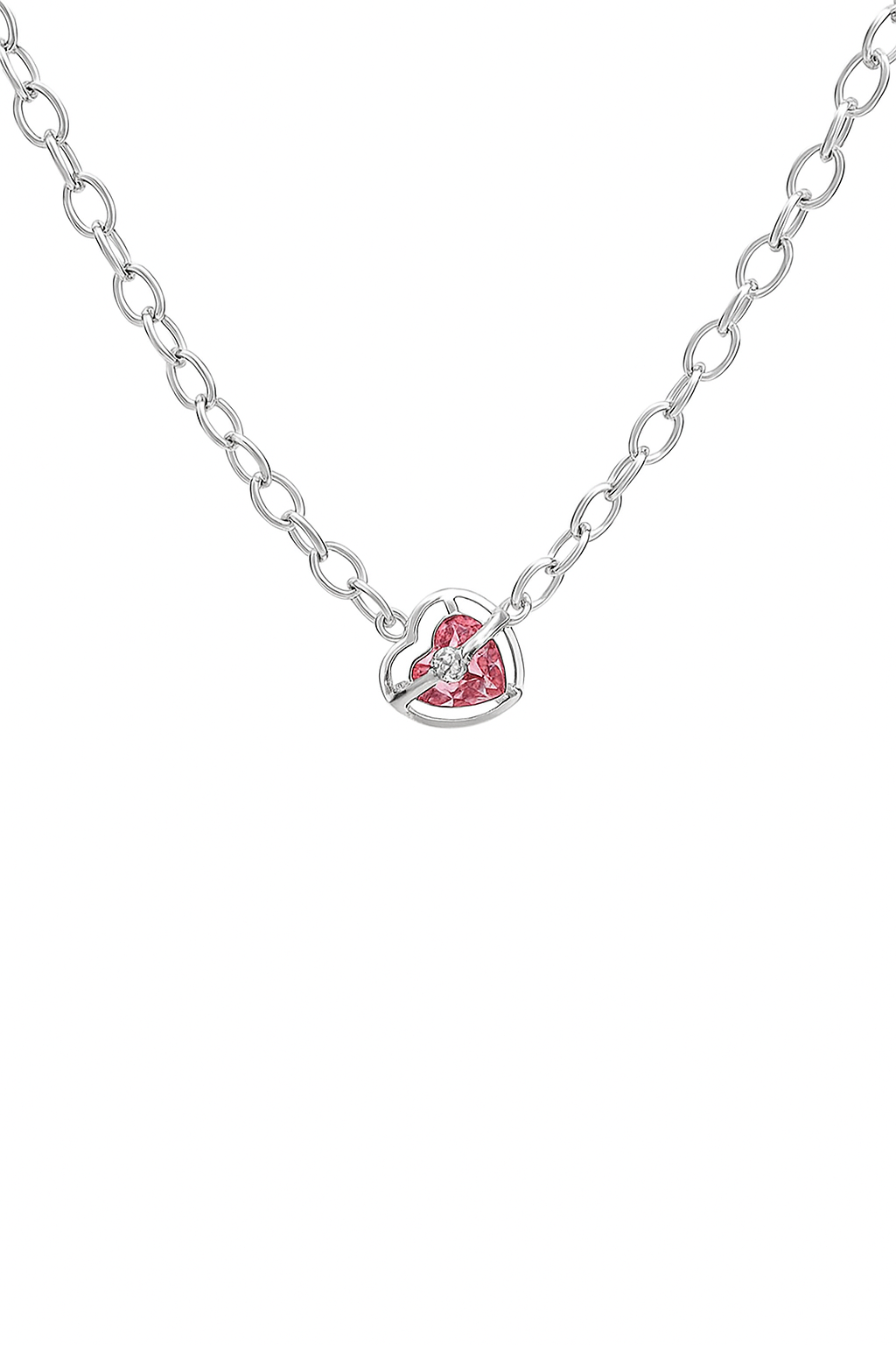 Handmade Silver Heart Charm Bracelet with Pink Crystal