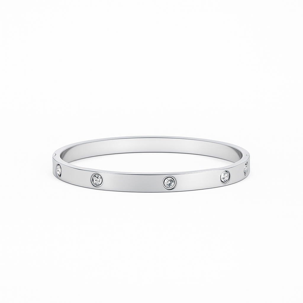 Silver Zircon Crystal Bangle Bracelet