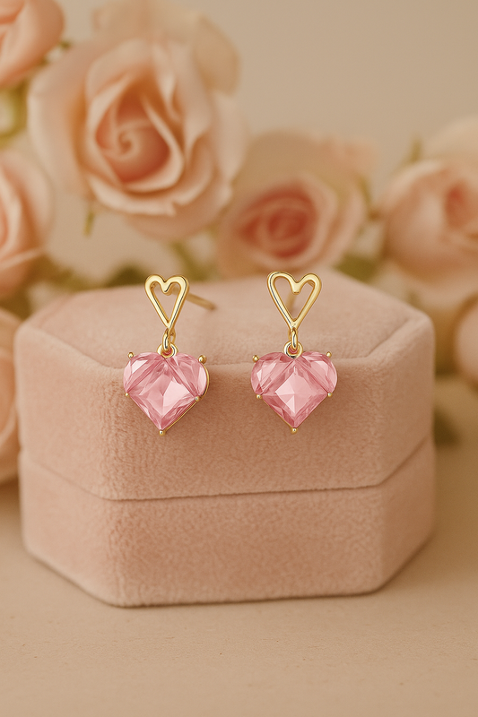Pink Heart Crystal Earrings