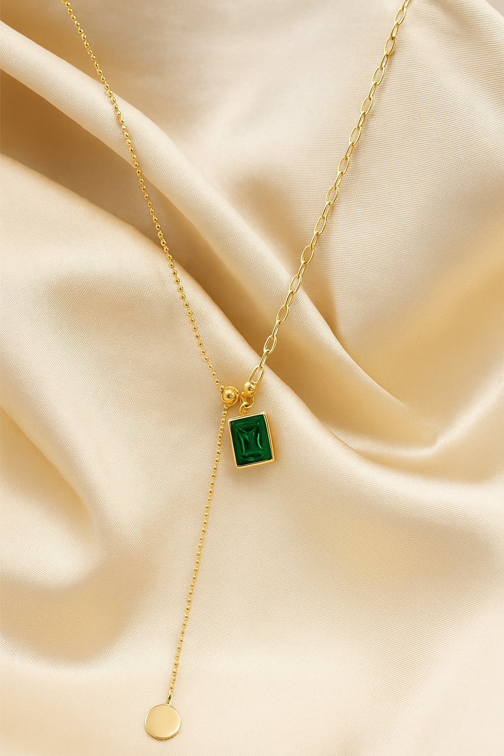Dual Chain Emerald Pendant Necklace