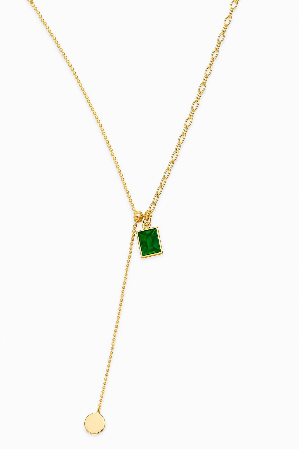 Dual Chain Emerald Pendant Necklace