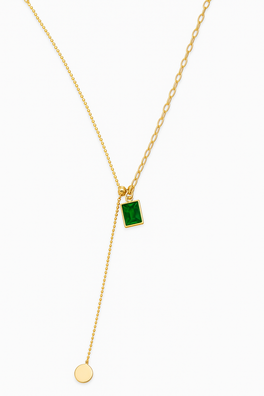 Dual Chain Emerald Pendant Necklace