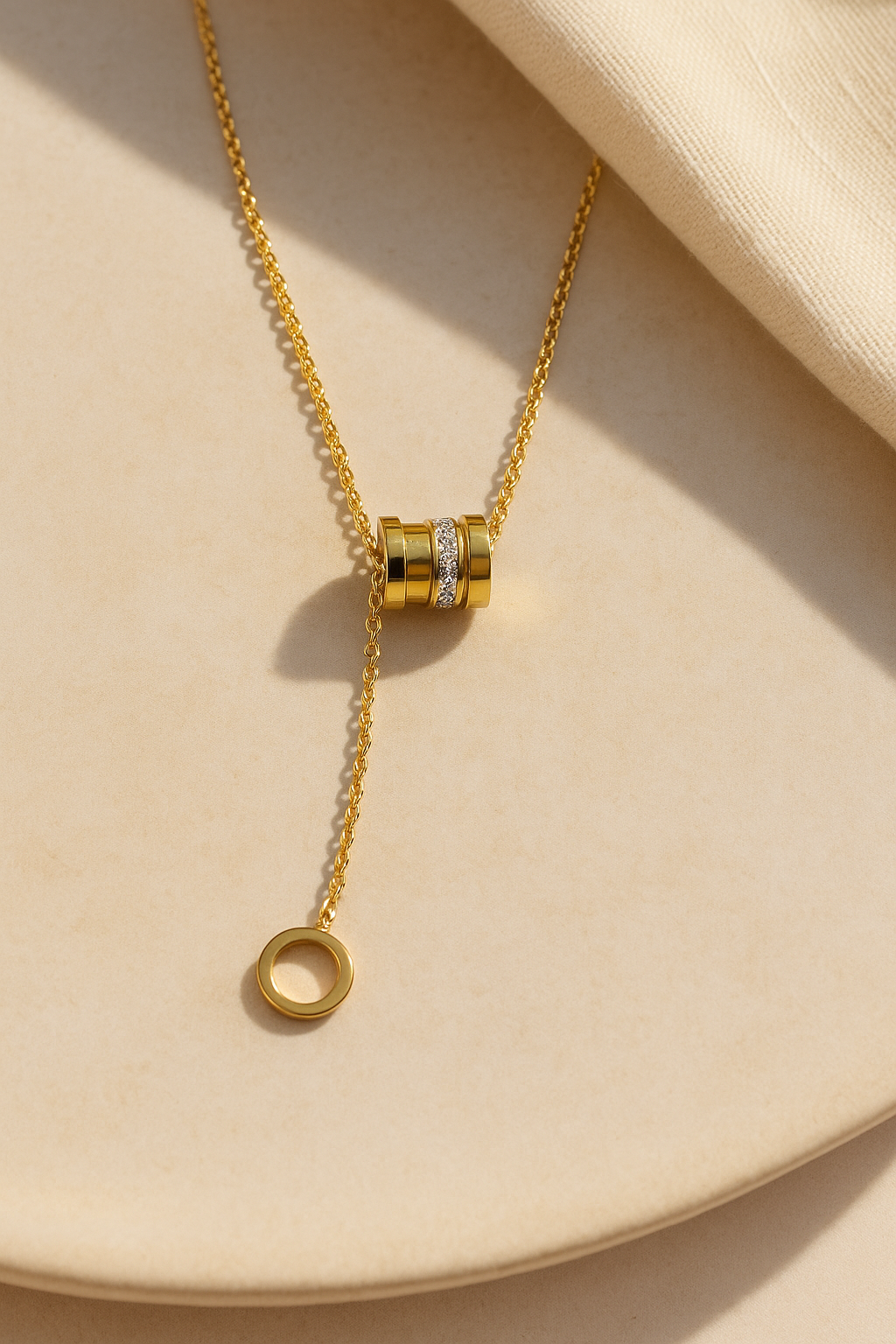 Gold Lariat Barrel Pendant