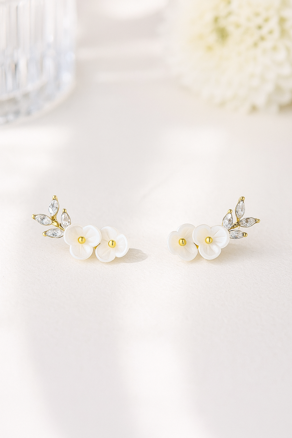 White Floral Crystal Earrings