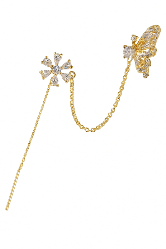 Butterfly Flower Ear Cuff - Non-Pierced Zircon Tassel Earrings
