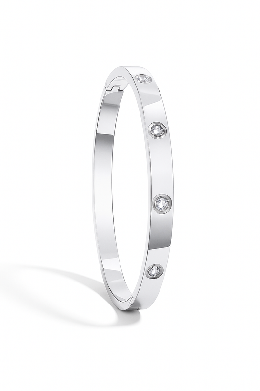 Silver Zircon Crystal Bangle Bracelet