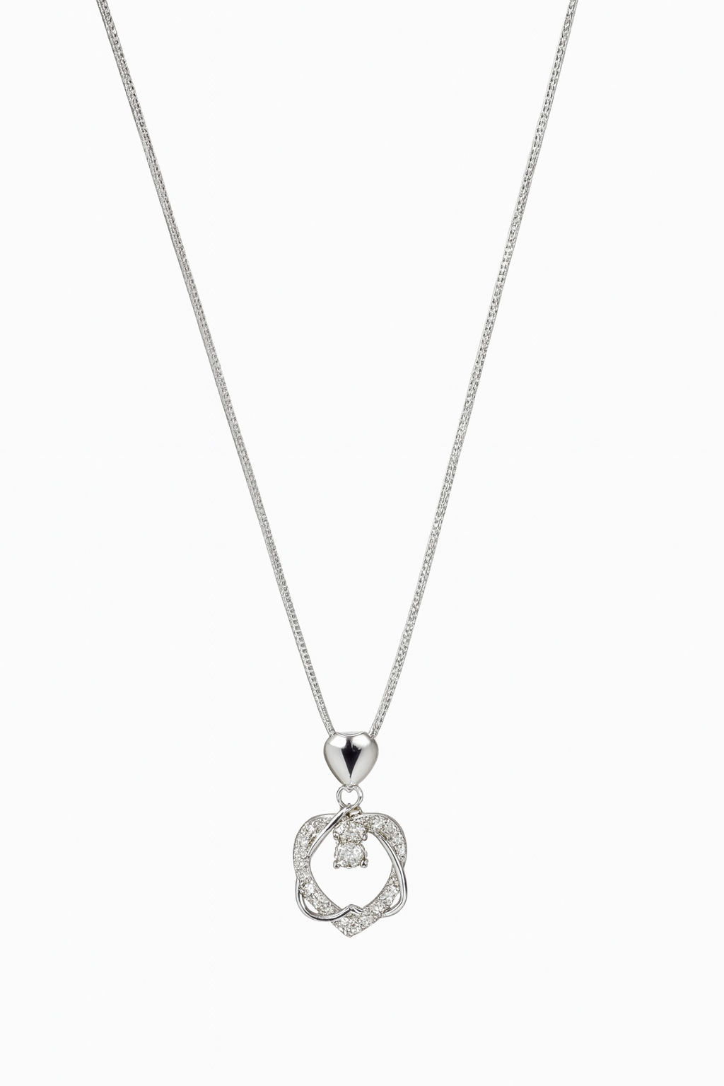 Silver Heart & Crystal Circle Pendant Necklace