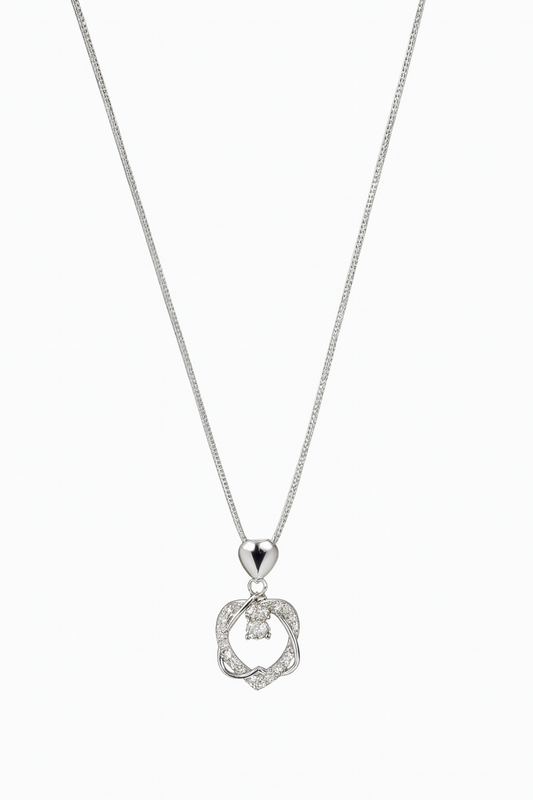 Silver Heart & Crystal Circle Pendant Necklace
