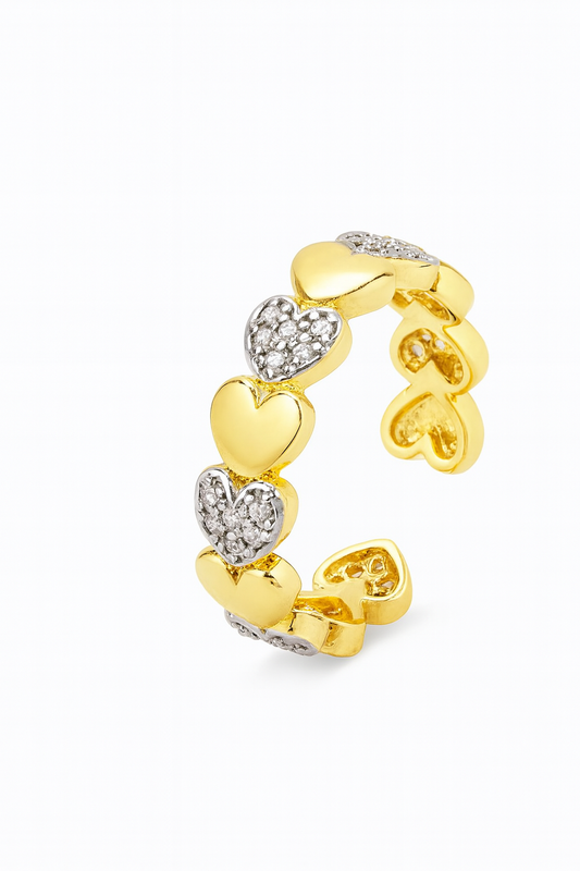 Gold & Zircon Heart Eternity Ring (Adjustable)