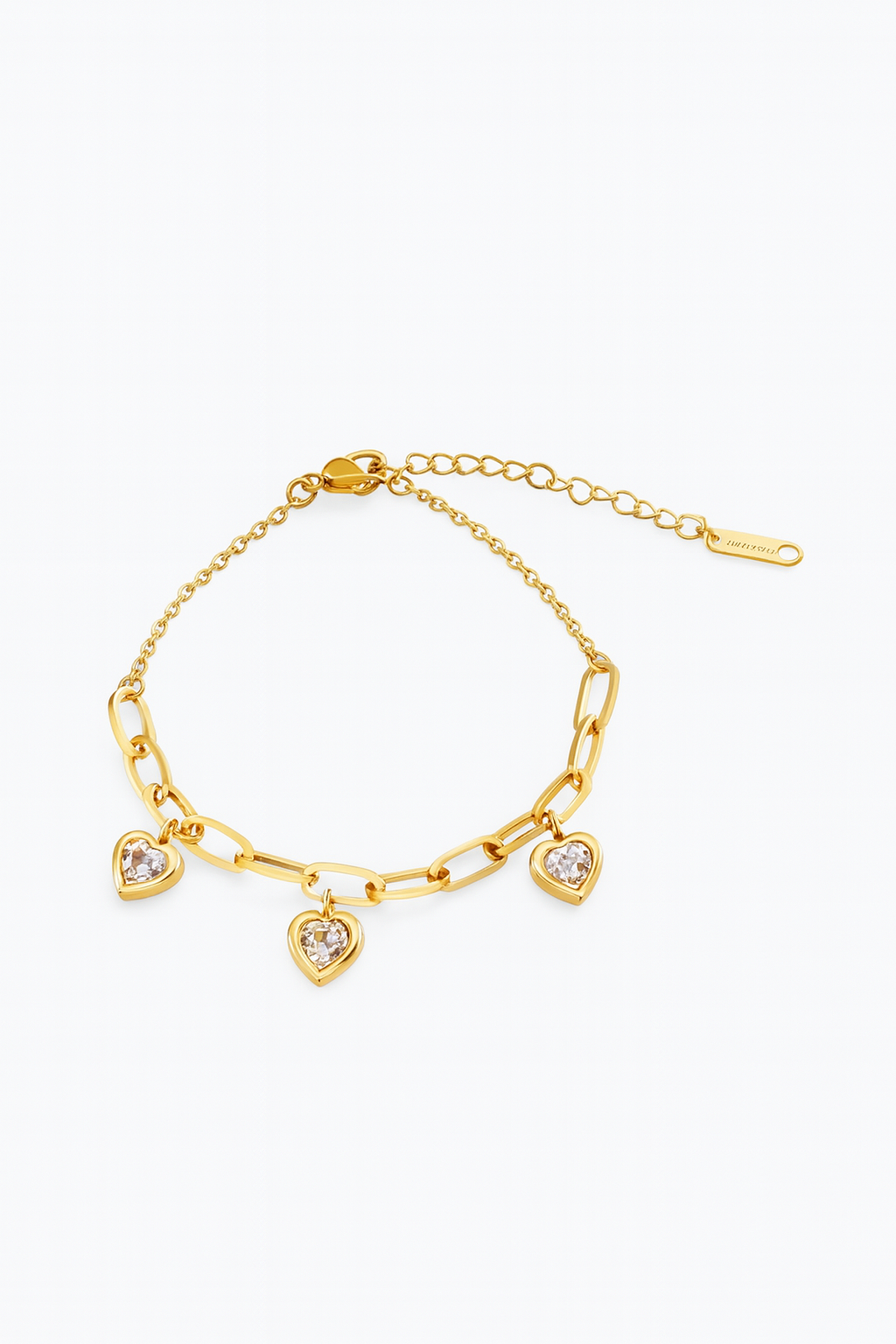 Gold Heart Charm Bracelet with Pink Gemstones