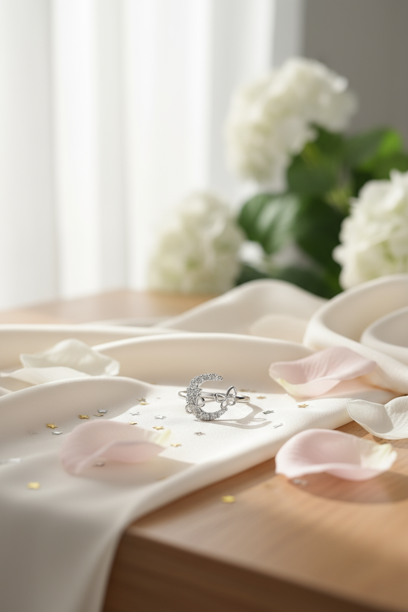 Butterfly and moon ring lifestyle scene