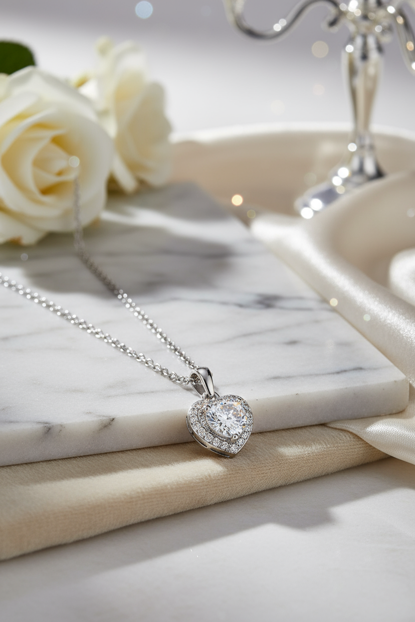 Diamond heart necklace scene