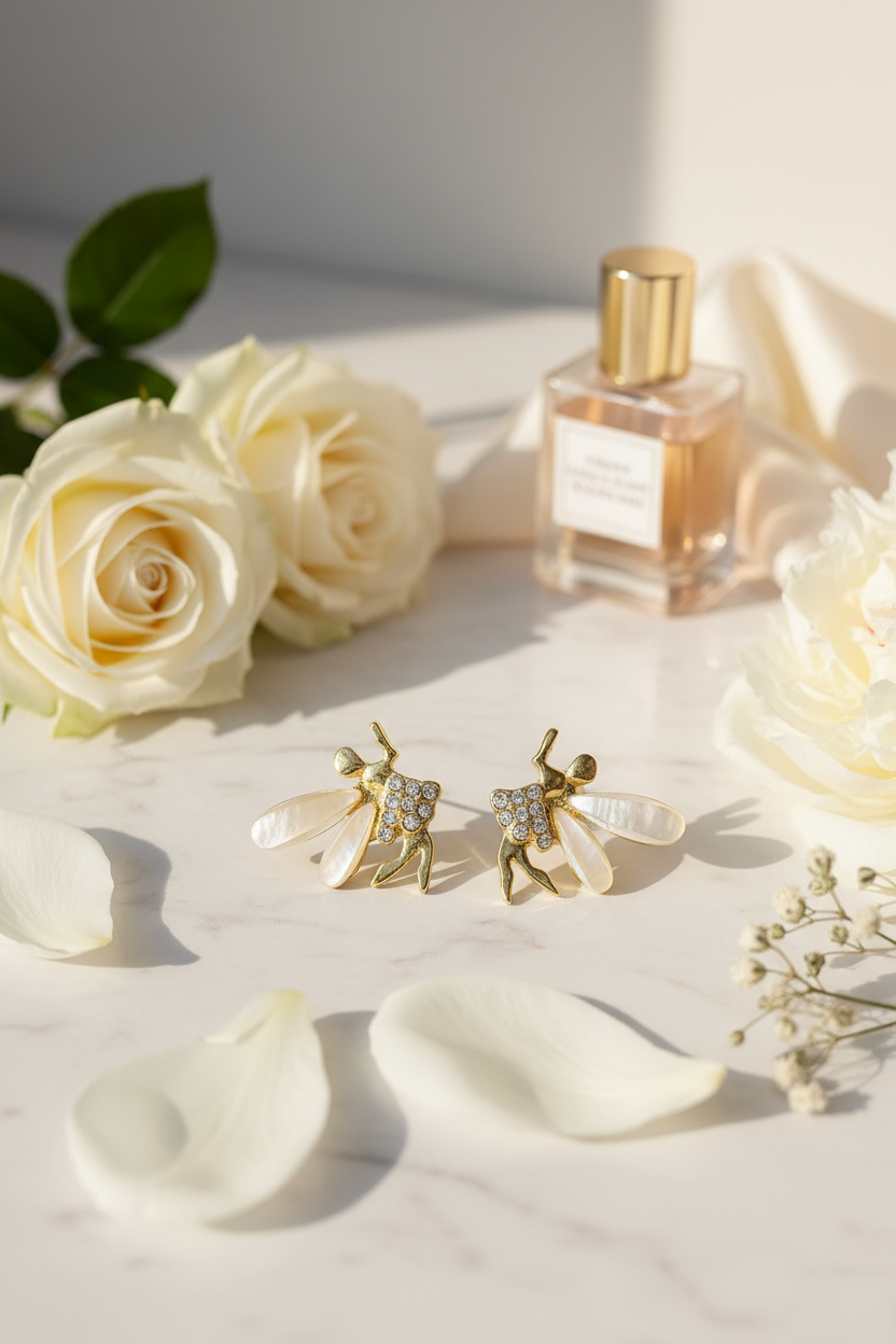 Elegant bee earrings lifestyle scene