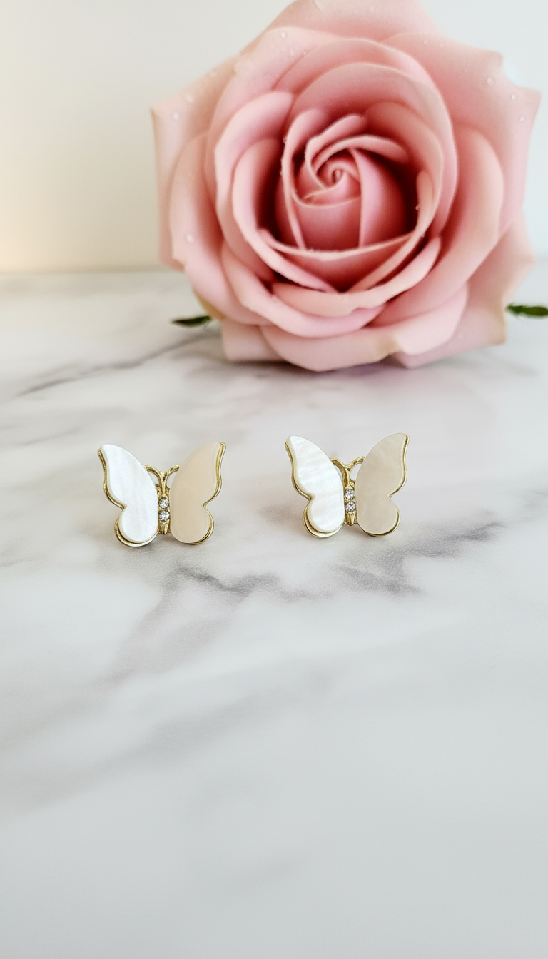 Elegant Butterfly Earrings with Pink Rose