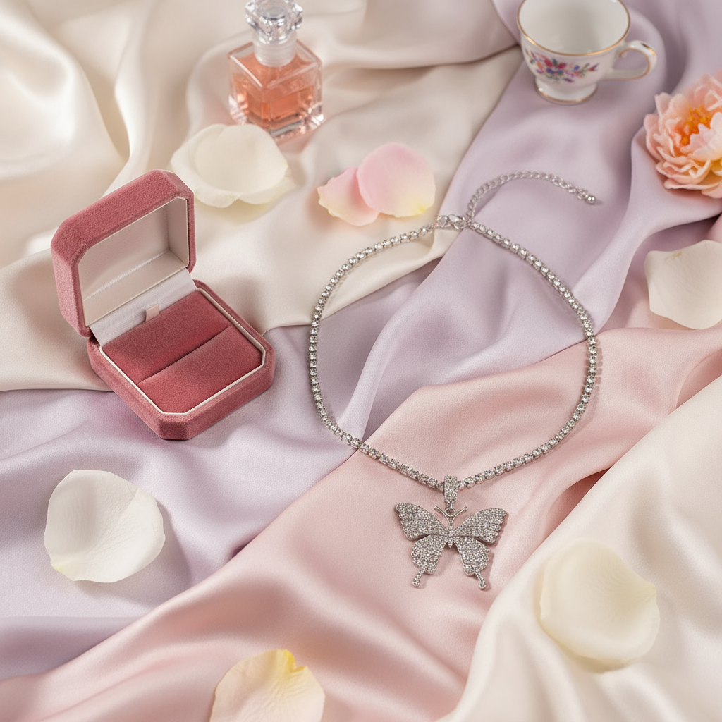 Elegant butterfly necklace scene