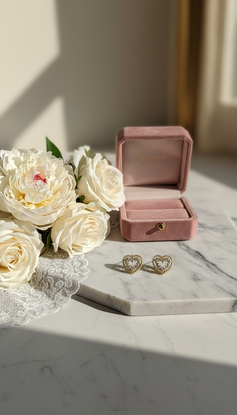 Heart-Shaped Crystal Stud Earrings