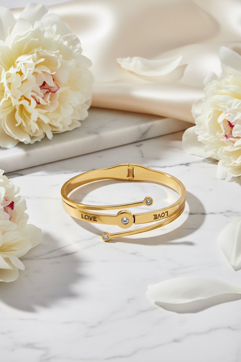 Elegant gold LOVE bracelet lifestyle scene