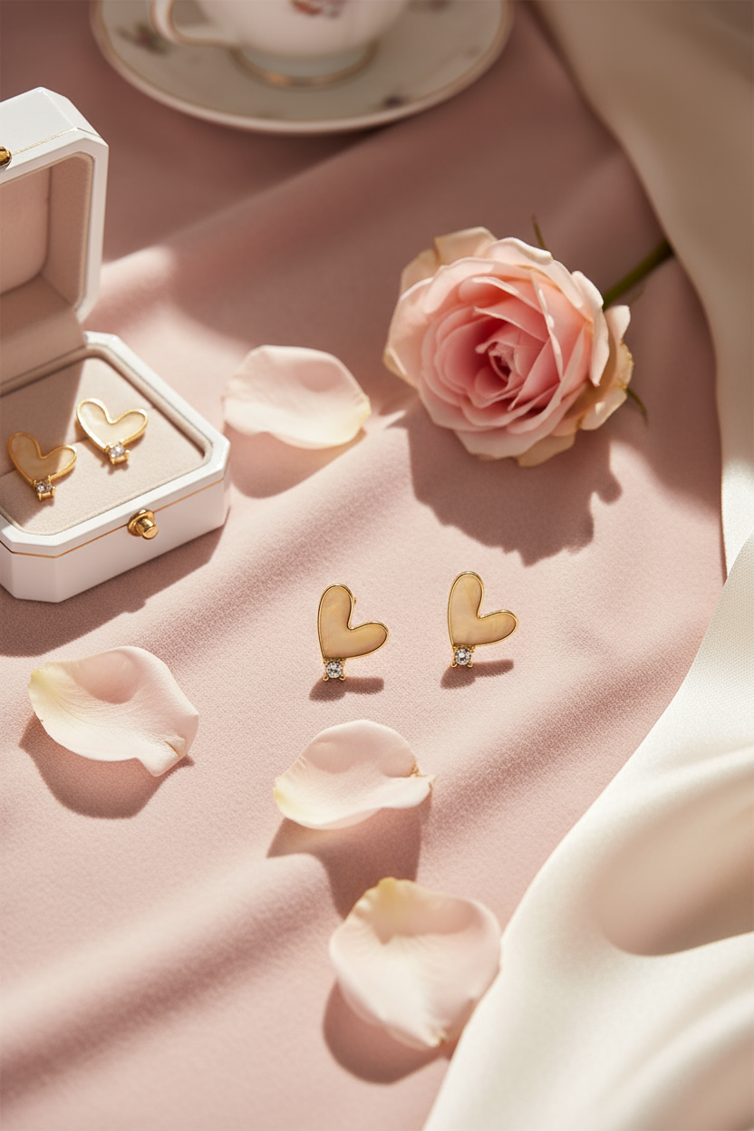 Elegant heart earrings lifestyle scene