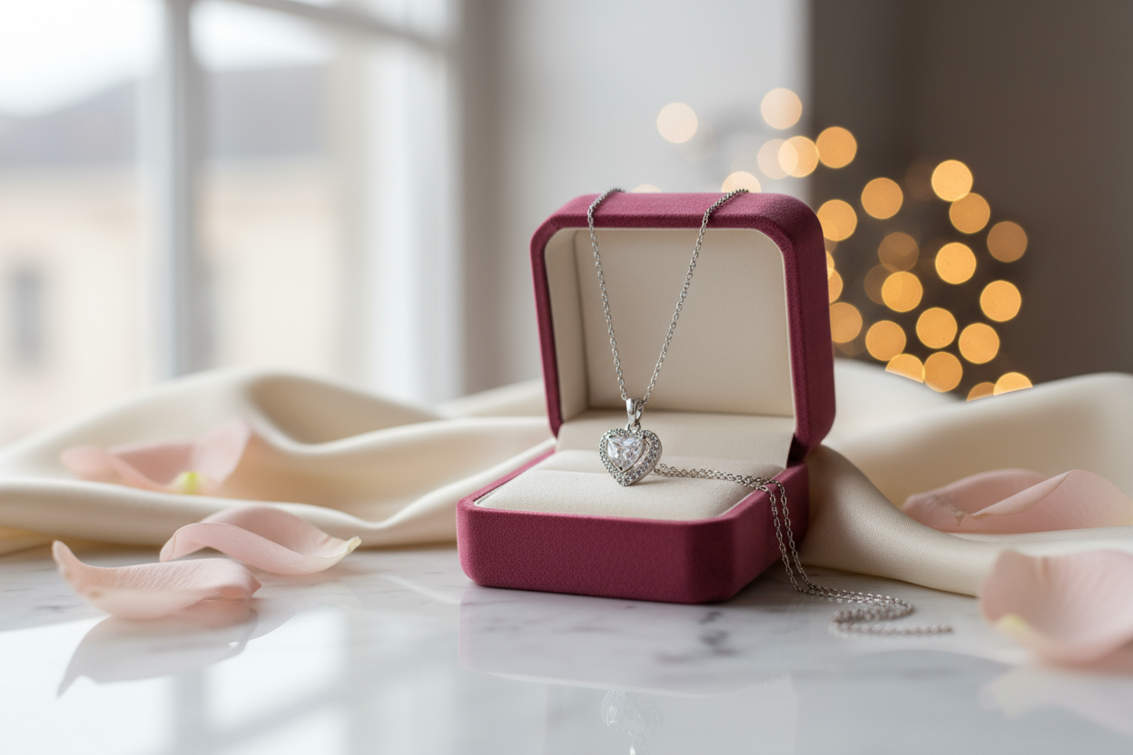 Elegant heart necklace scene