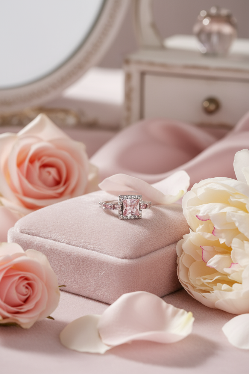 Elegant pink gemstone ring scene