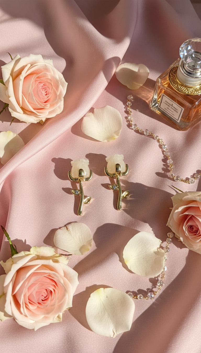 Elegant rose earrings lifestyle scene