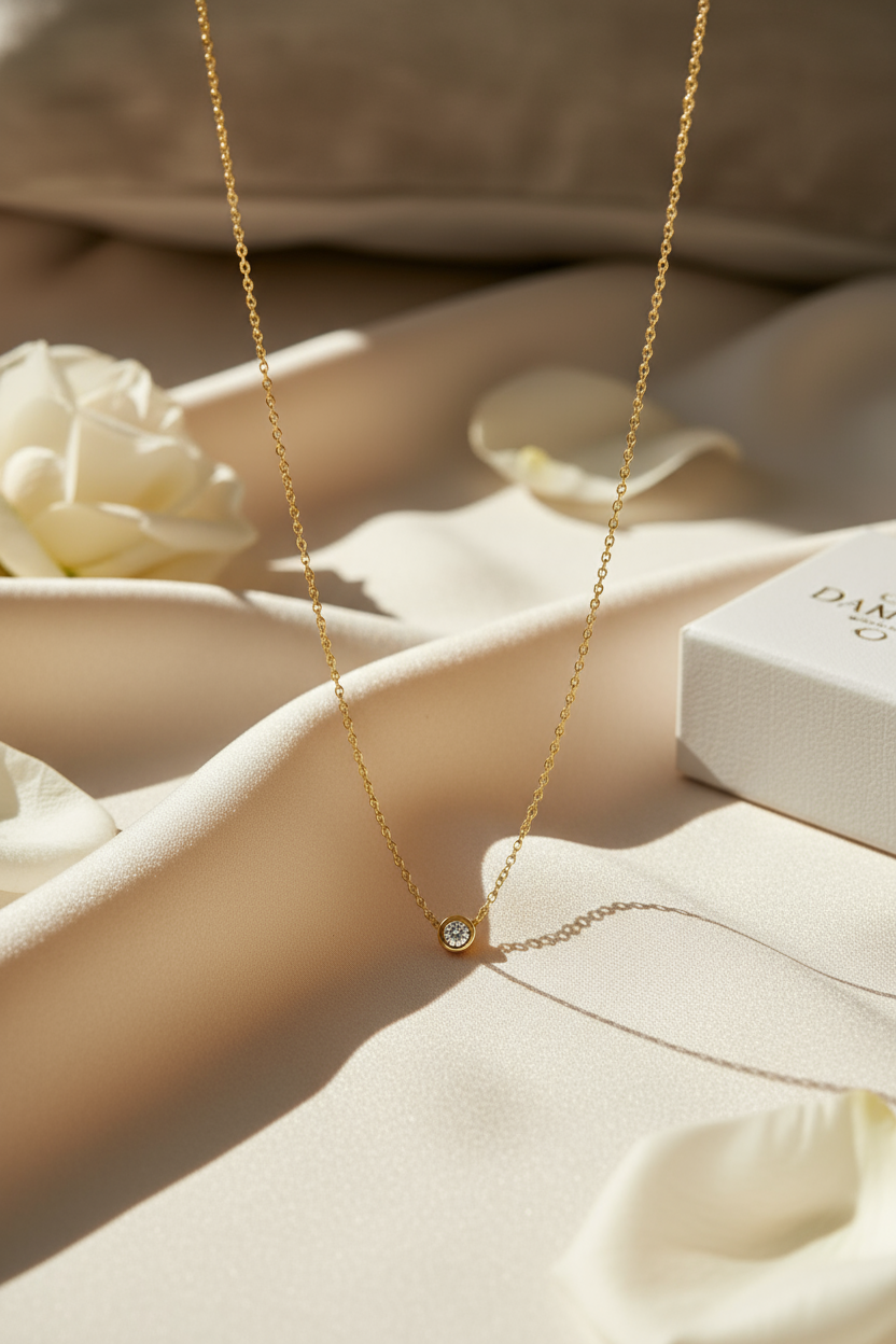 Elegant scene with gold diamond necklace