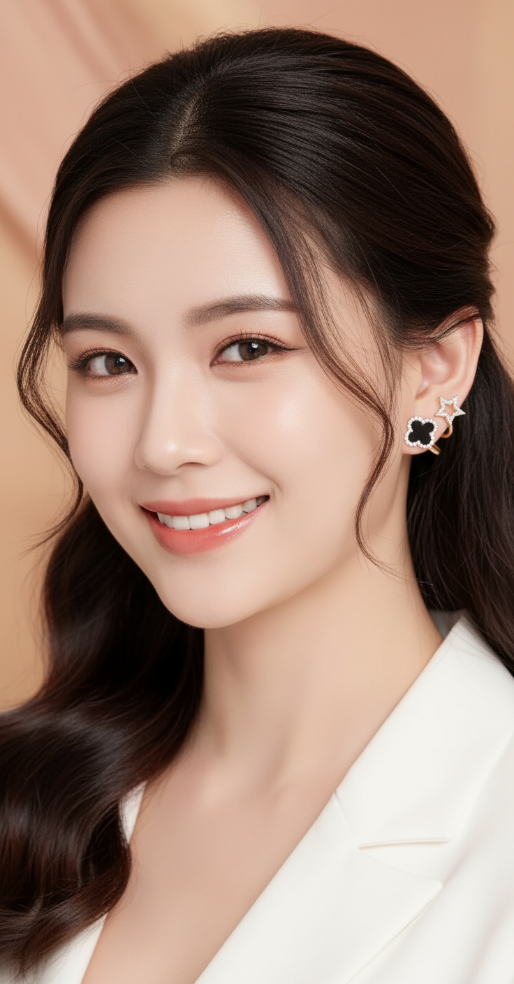 Engaging portrait of woman wearing gold earrings