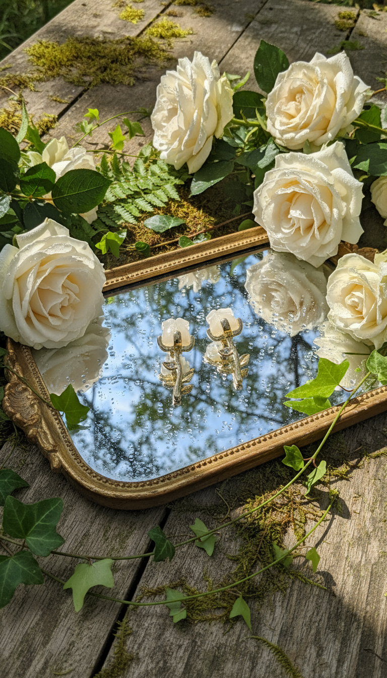 Garden-inspired rose earrings scene