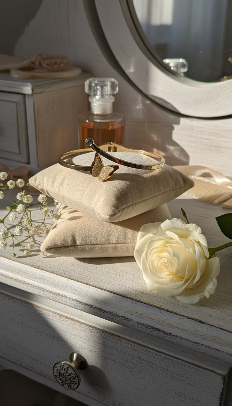 Gold Butterfly Bracelet with Zircon